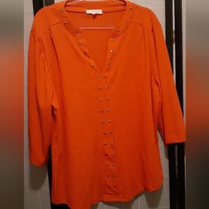 Tangerine Orange V Neck Tunic Length Top with Metal Stud Detail size 3X